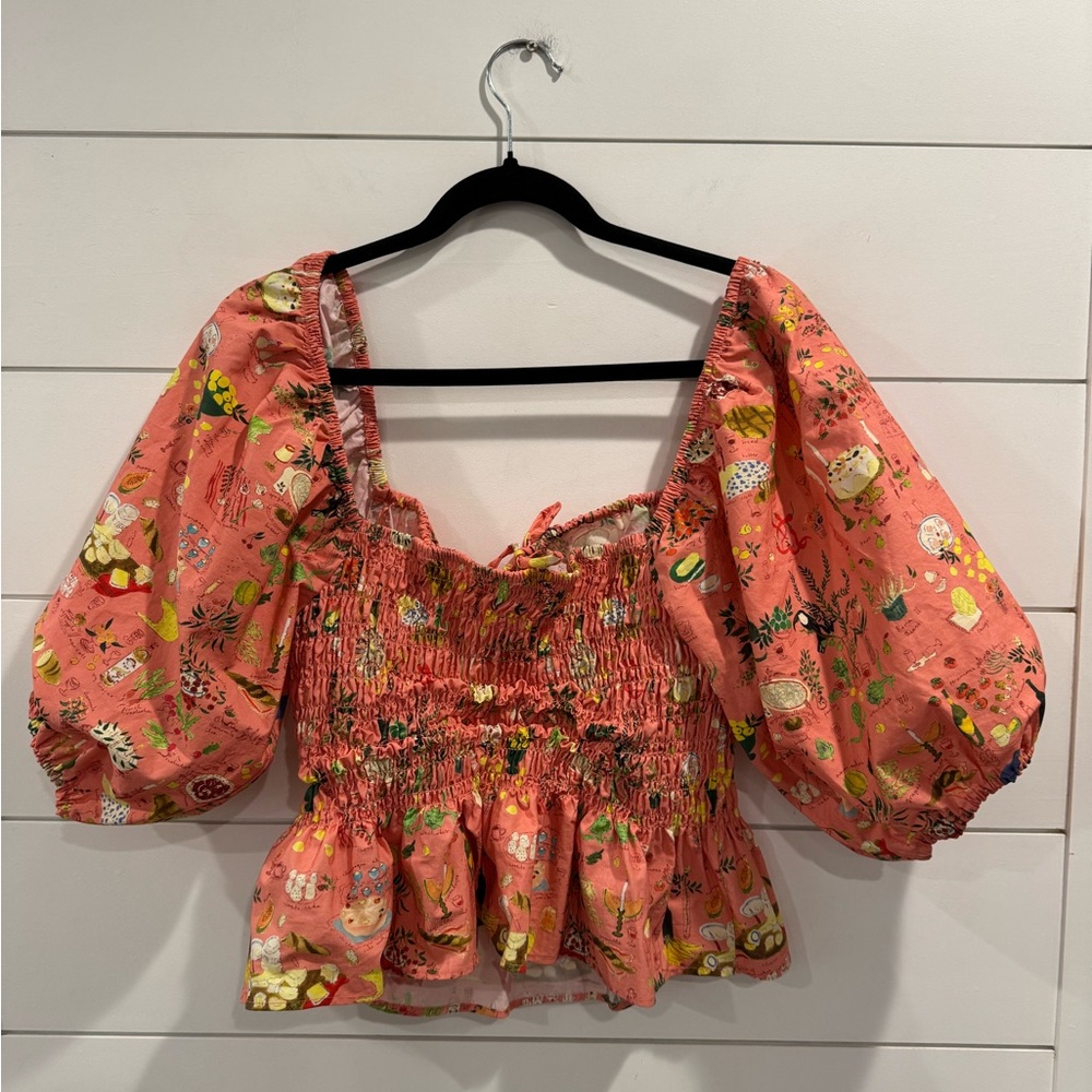 Rhode Jodie Shirred Printed Cotton-Poplin Top - Picture 7 of 10